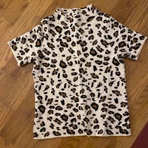 Anthropologie Mock Neck Leopard Sweater